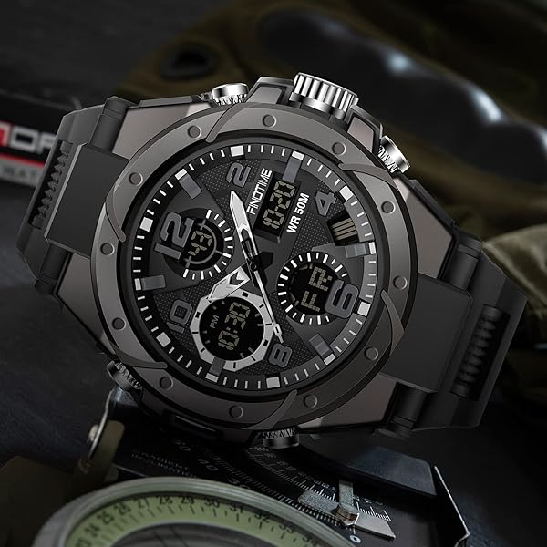 findtime FindTime Military Watches for Men: Tactical, Waterproof, & Stylish Sports Watches in Black, Green, Gold, Silver, Blue & Purple - View 2 of 7