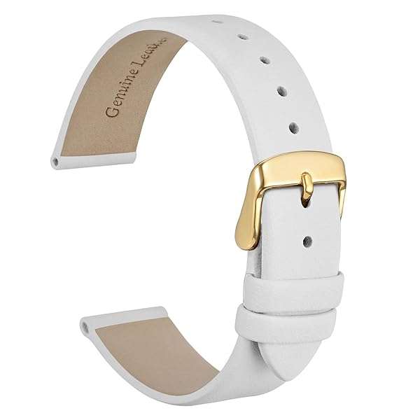 Elegant WOCCI 16mm Genuine Leather Watch Band with Gold Buckle - Stylish White Replacement Strap