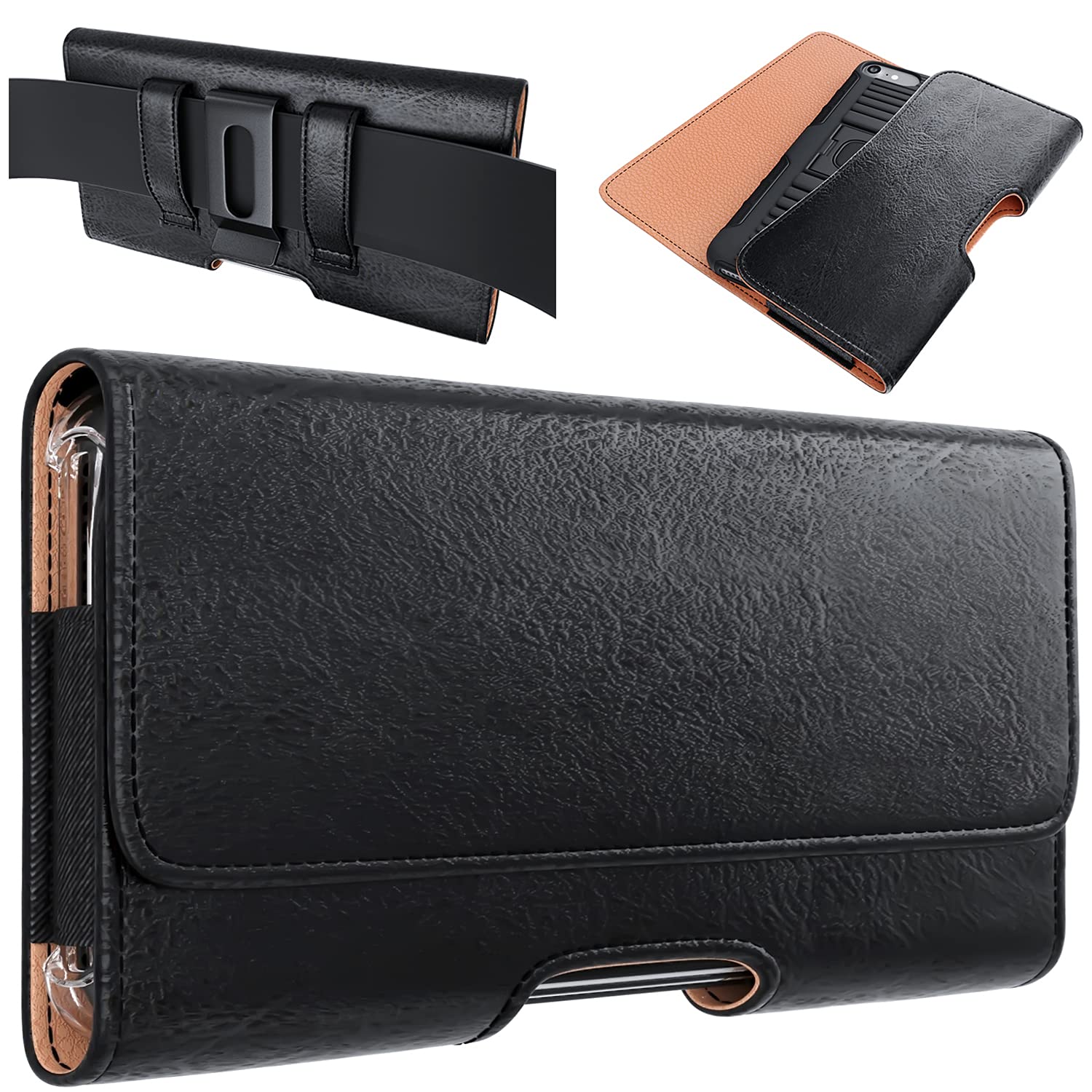 PiTau PiTau Holster for iPhone 15 Plus/Pro Max & More - Belt Clip Case with ID Slot, Fits Phones with Cases - Black
