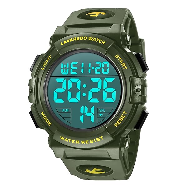 L LAVAREDO L LAVAREDO Mens Digital Sports Military Watch Waterproof Outdoor Chronograph with LED Backlight Alarm and Date Features