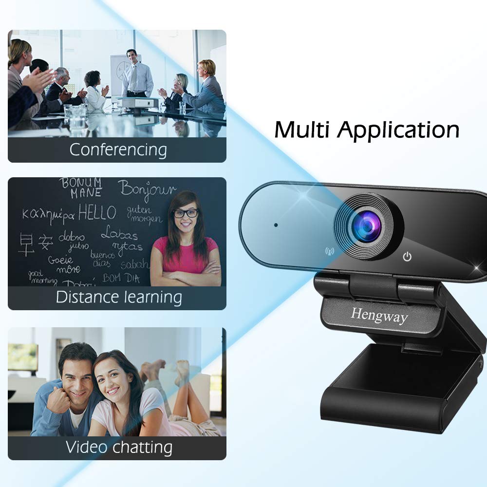 Hengway Full HD 1080P Webcam with Stereo Microphone and Privacy Cover USB Wide Angle for Conferencing Distance Learning Video Chatting Black - View 6 of 7