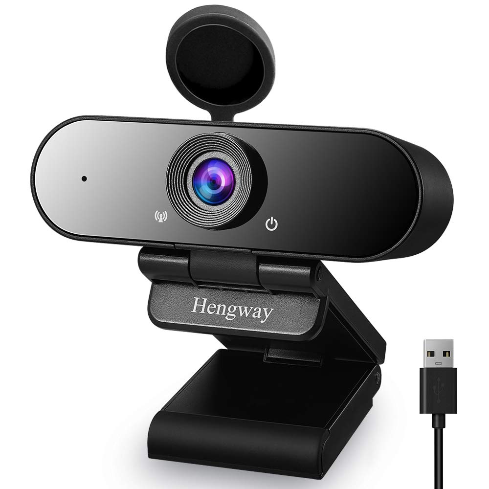 Hengway Full HD 1080P Webcam with Stereo Microphone and Privacy Cover USB Wide Angle for Conferencing Distance Learning Video Chatting Black