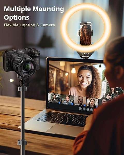UBeesize UBeesize 12'' Selfie Ring Light & 62'' Tripod for YouTube, Instagram, TikTok - Perfect for Phones, Cameras & Webcams - View 4 of 7