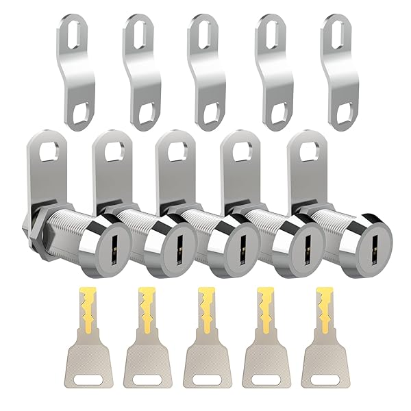 EG STARTS "EG 5X 1 1/8" Office Cabinet Door Locks - Keyed Alike Tubular Cam Lock with 5 Keys for Tool Boxes & Arcade Cabinets"
