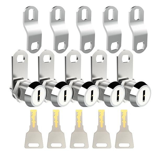 EG STARTS EG STARTS 5 Pack File Cabinet Cam Lock Set - Keyed Alike 5/8 & 7/8 Inch Cylinder Locks for Secure Mailbox & Drawer