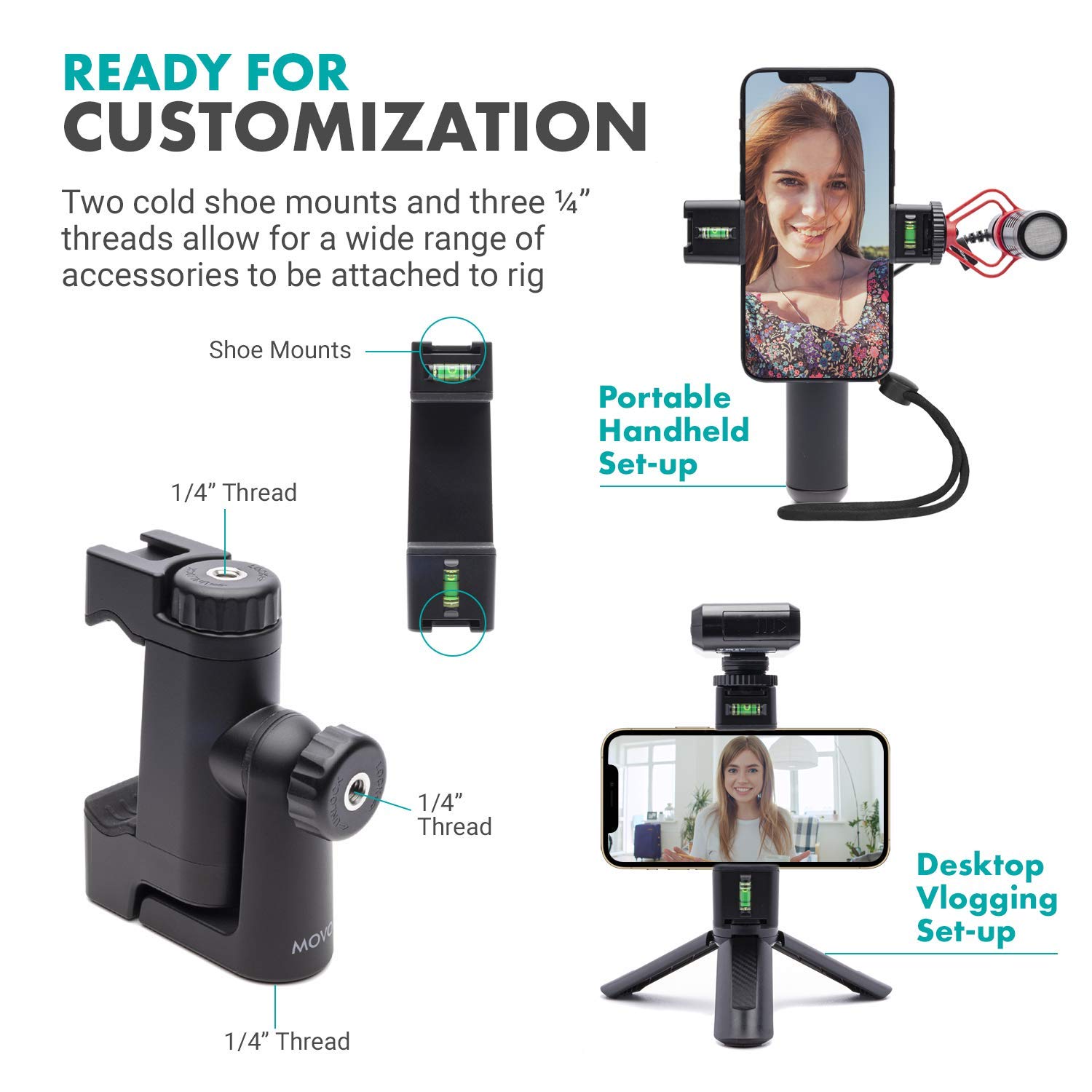 Movo Movo P-3 Rotating Phone Tripod with Cold Shoe Mount for Light Mic or Grip Compatible with iPhone Samsung Google Android Phones - View 7 of 7