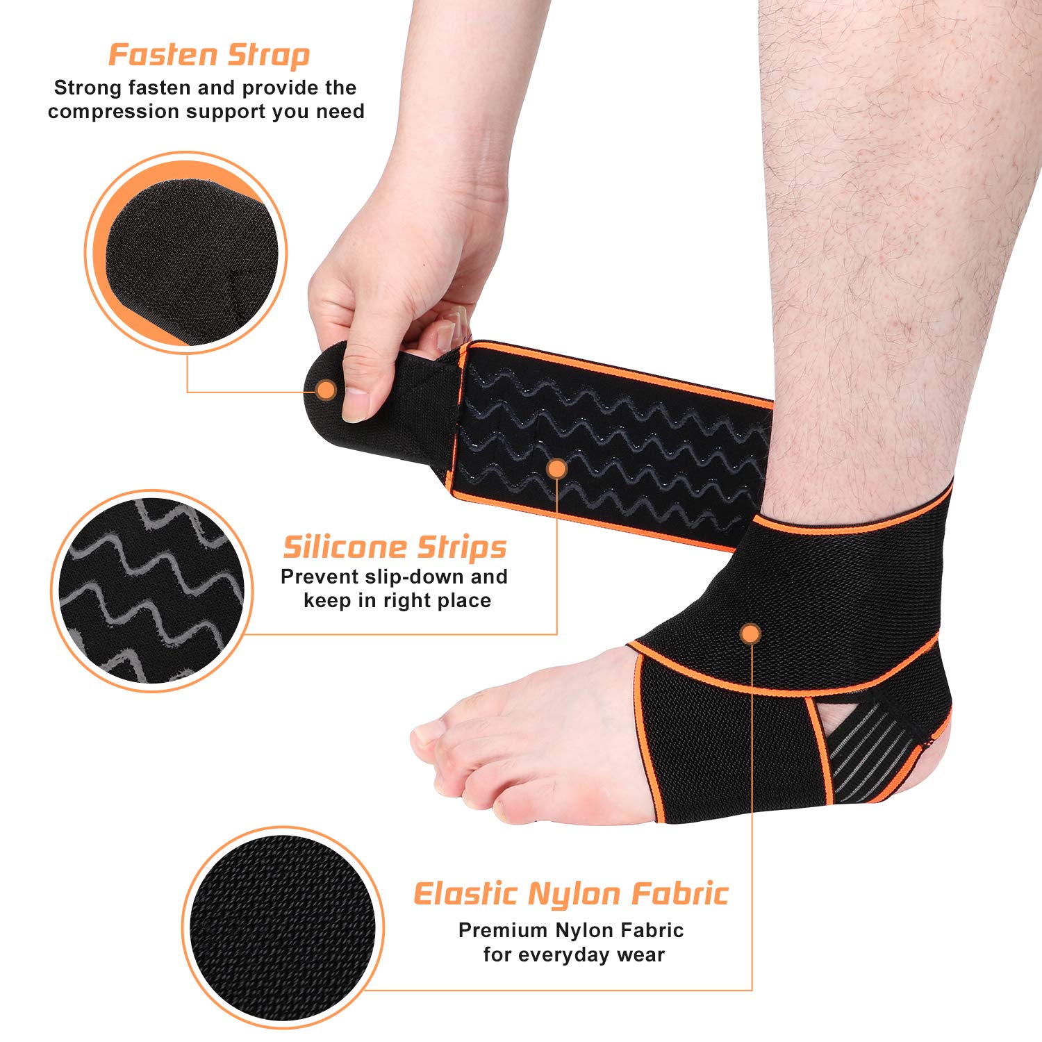 Adjustable Ankle Brace 2 Pack for Men and Women Support for Sprain Plantar Fasciitis Achilles Tendon Compression Wrap for Sports - View 2 of 6