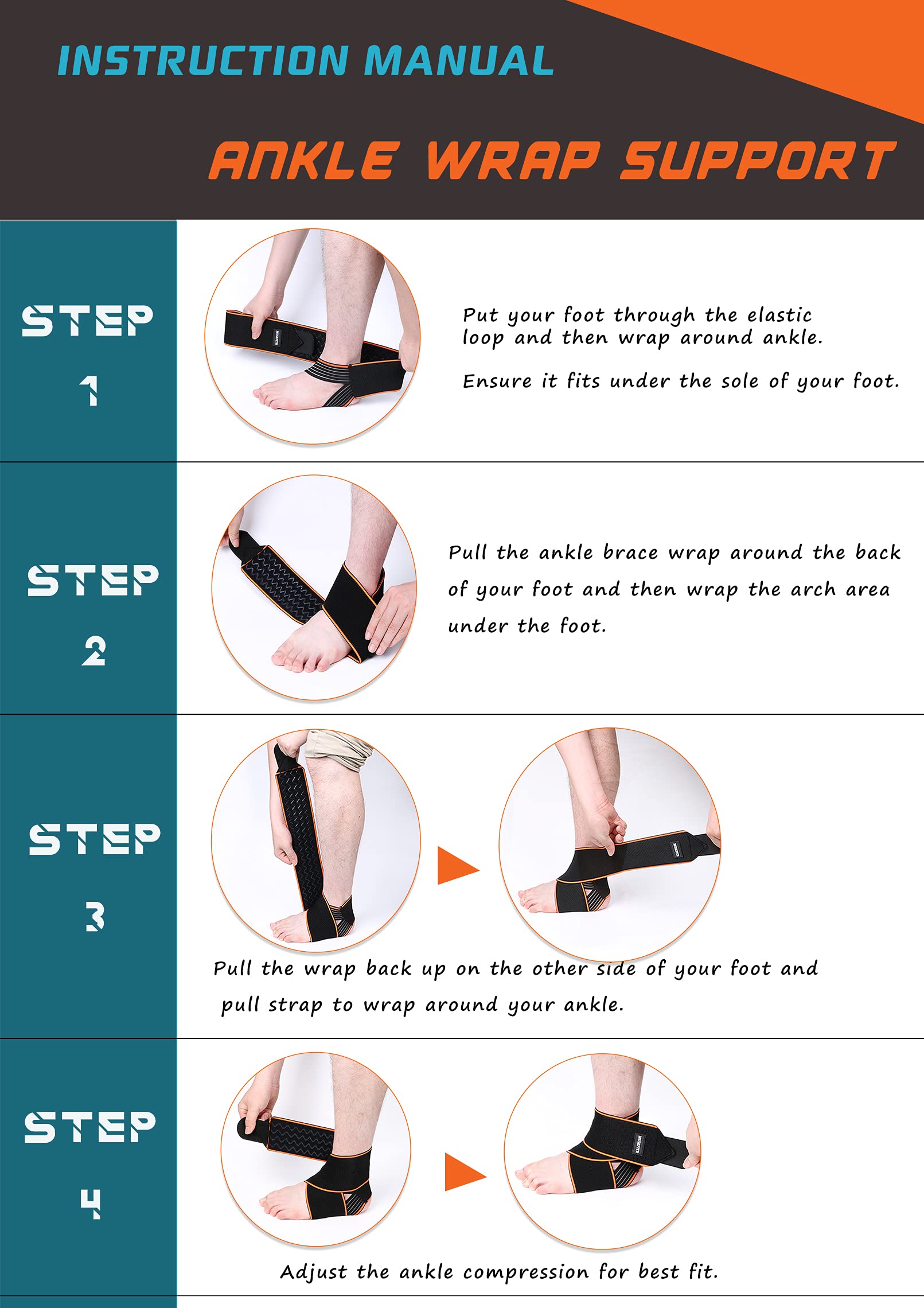 Adjustable Ankle Brace 2 Pack for Men and Women Support for Sprain Plantar Fasciitis Achilles Tendon Compression Wrap for Sports - View 4 of 6