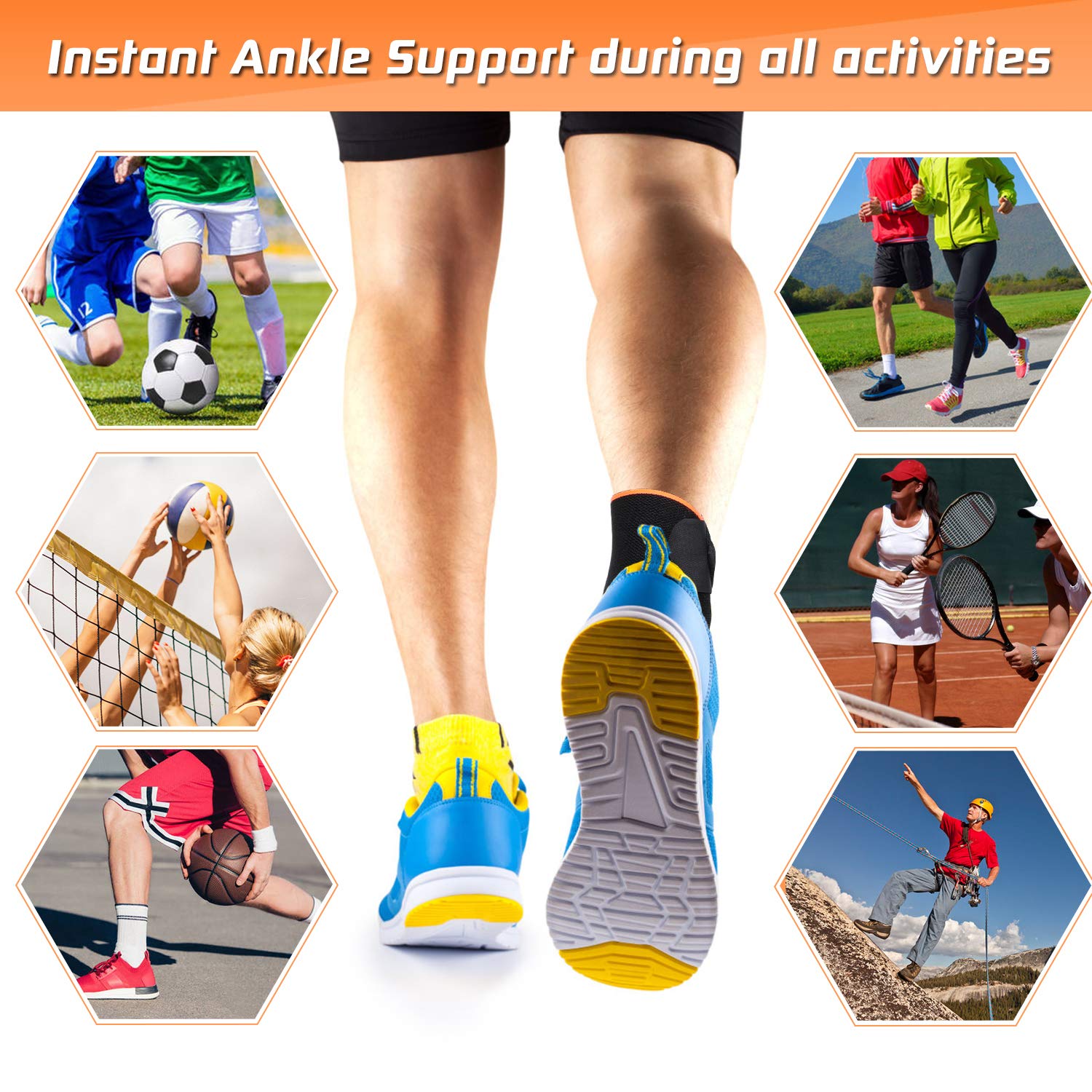 Adjustable Ankle Brace 2 Pack for Men and Women Support for Sprain Plantar Fasciitis Achilles Tendon Compression Wrap for Sports - View 5 of 6