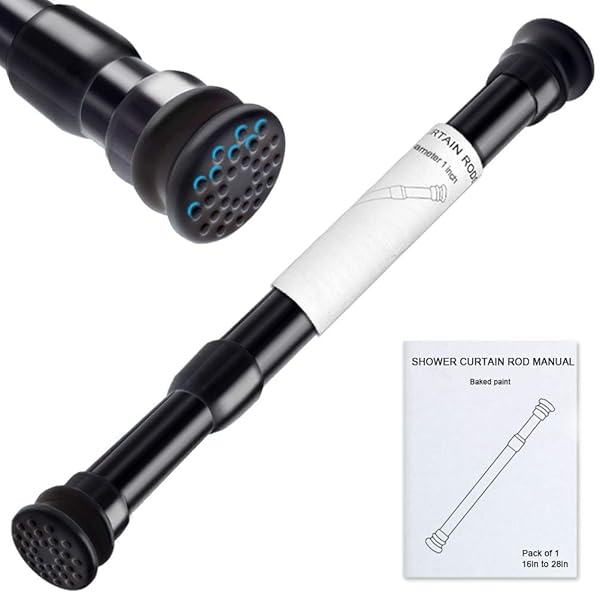 XIQIYY XIQIYY Heavy-Duty Adjustable Tension Rod 16-28 Inch - Anti-Slip Shower Curtain Rod in Black