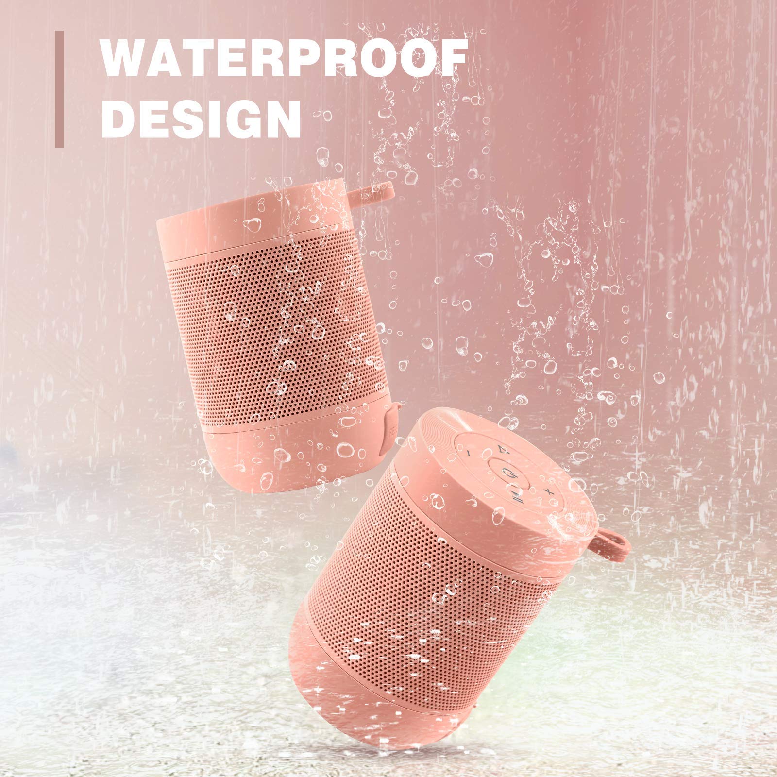 Comiso Portable Bluetooth Speaker Waterproof IP65 360 HD Sound TWS Stereo Pairing Built in Mic Ideal Gift for Men Women Pink - View 2 of 8