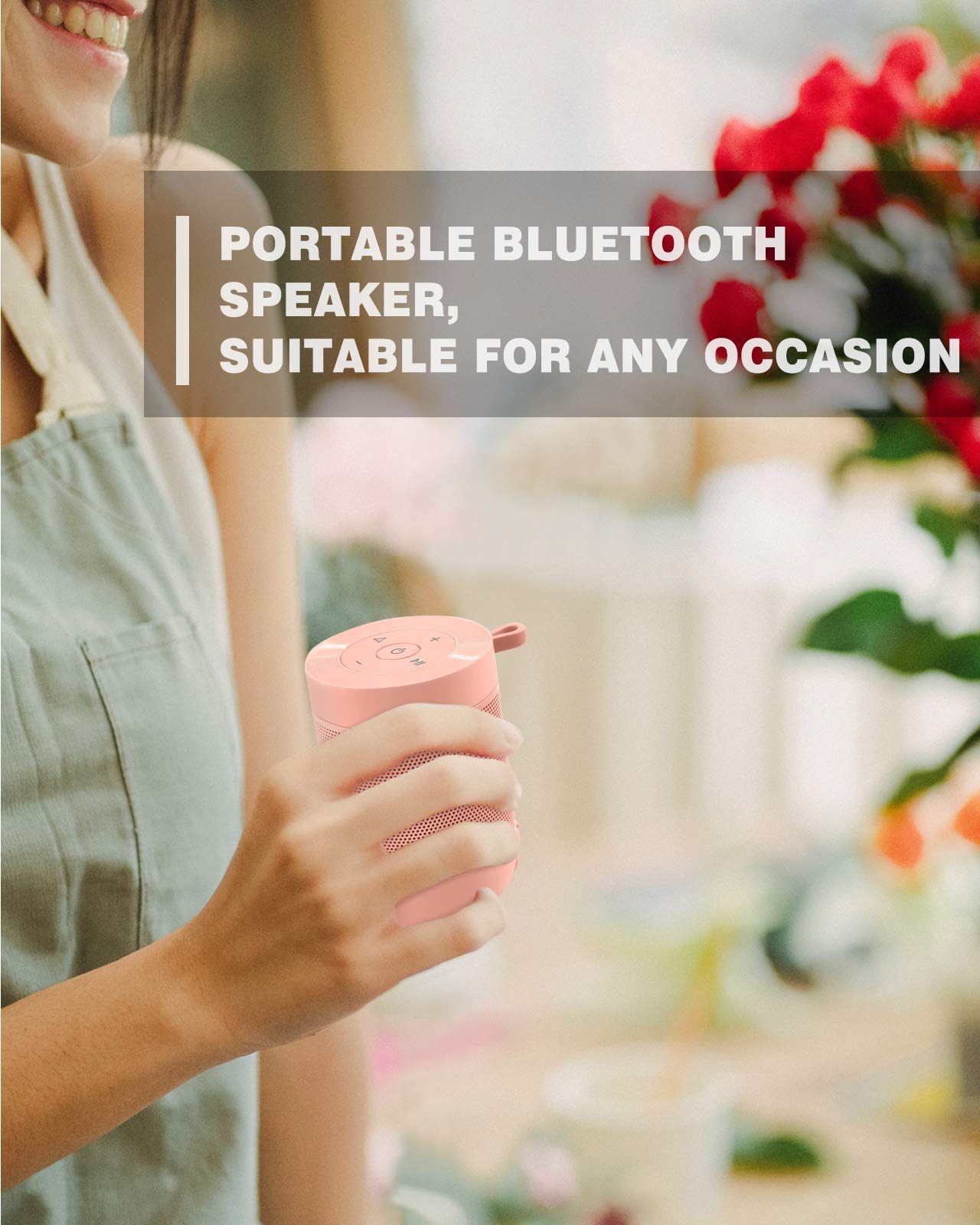 Comiso Portable Bluetooth Speaker Waterproof IP65 360 HD Sound TWS Stereo Pairing Built in Mic Ideal Gift for Men Women Pink - View 8 of 8