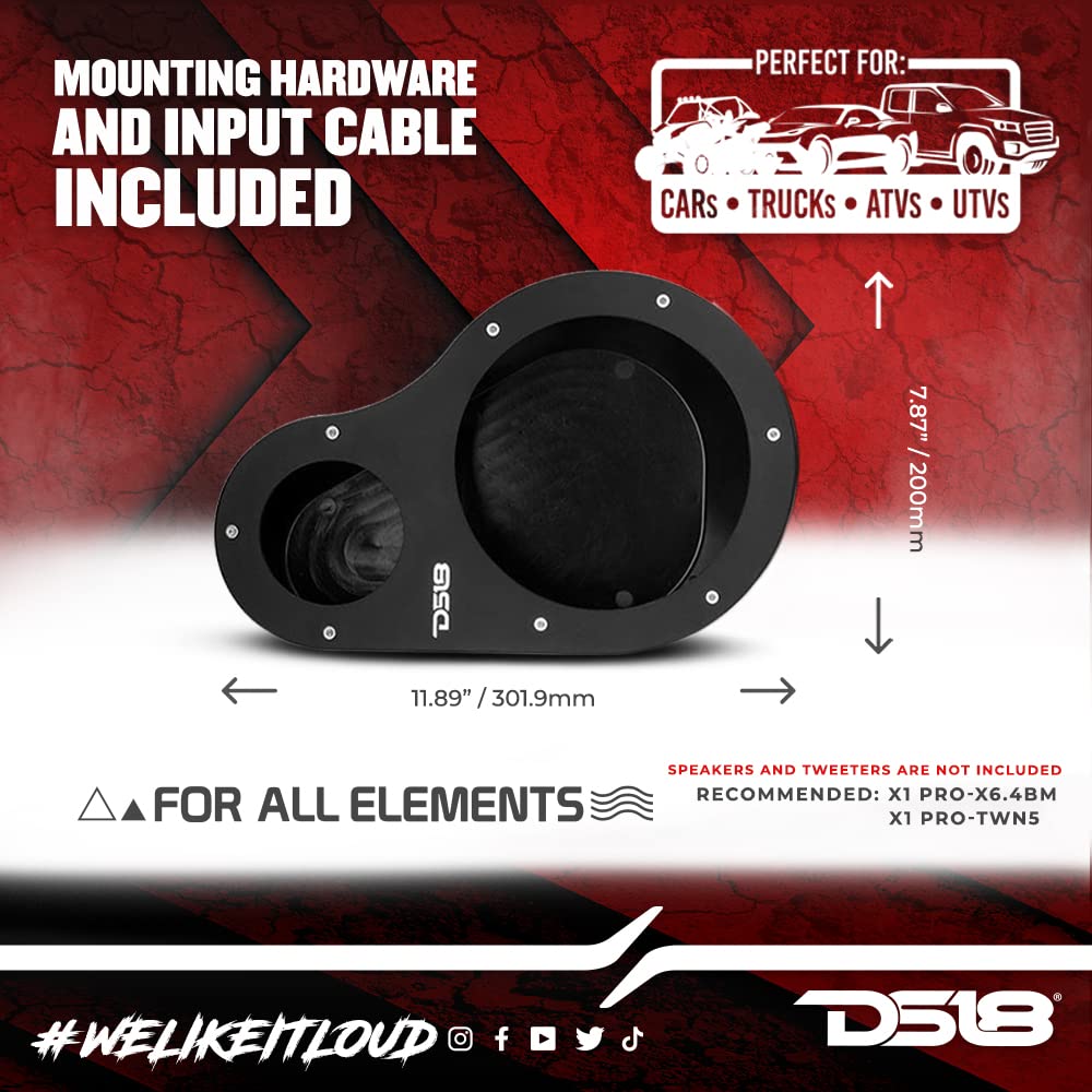 DS18 Hydro EN6P High Density Abs Universal Speaker Pods for Cars Trucks ATVs UVTs 2 Way Pod 1 X 6.5 and 1 X 1.5 Tweeters Set of 2 - View 2 of 9