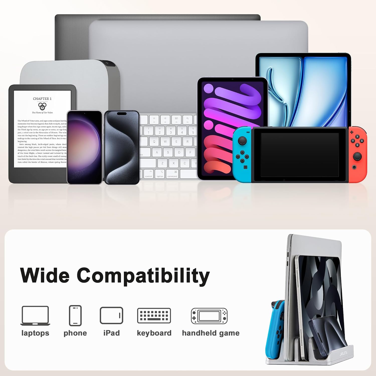 JARLINK JARLINK 4-in-1 Adjustable Vertical Laptop Stand Holder, Aluminum Dual Slots Laptop Rack for Desk, Space-Saving Organizer for All MacBook, Surface, Chromebook, and Gaming Laptops (Silver) - View 3 of 8