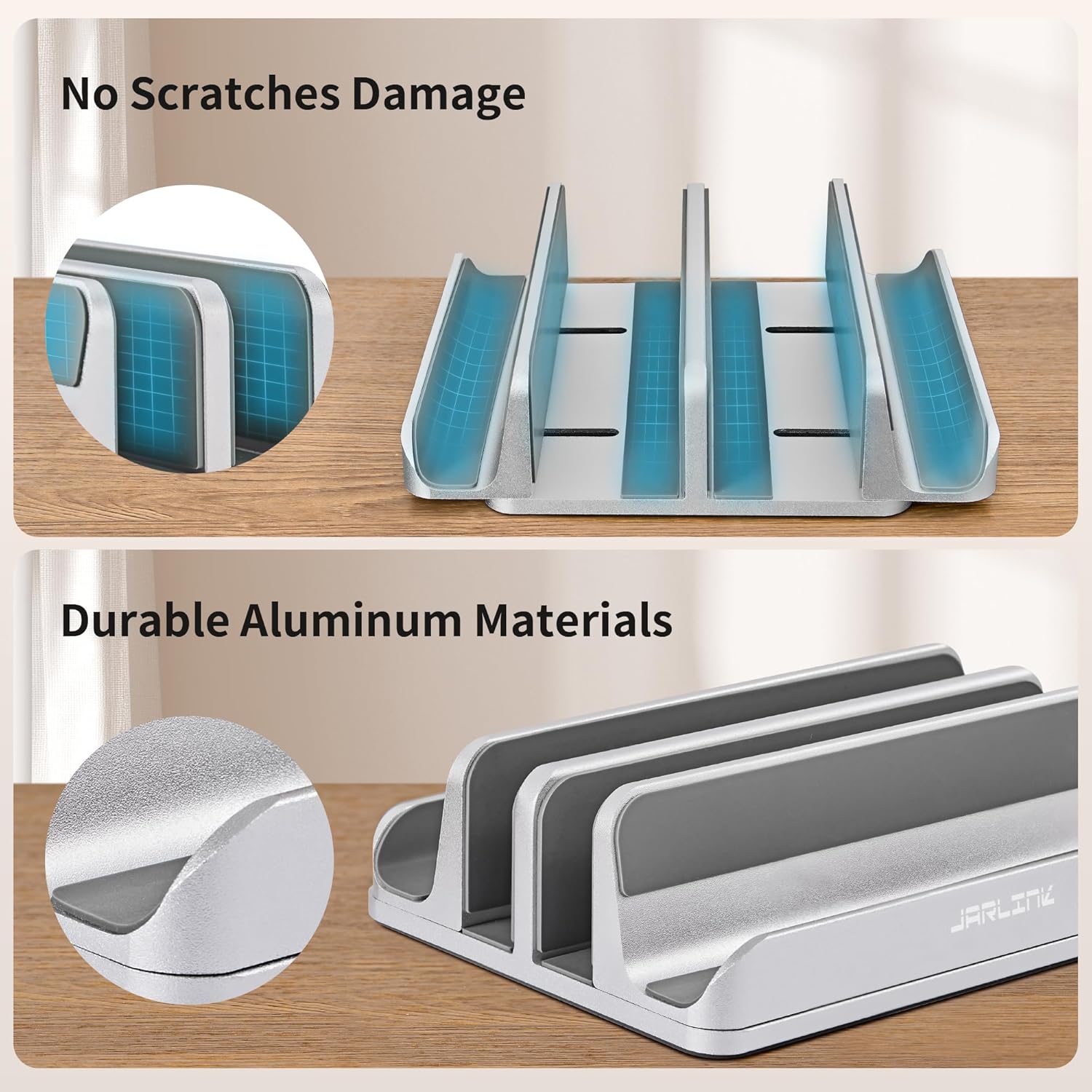 JARLINK JARLINK 4-in-1 Adjustable Vertical Laptop Stand Holder, Aluminum Dual Slots Laptop Rack for Desk, Space-Saving Organizer for All MacBook, Surface, Chromebook, and Gaming Laptops (Silver) - View 4 of 8