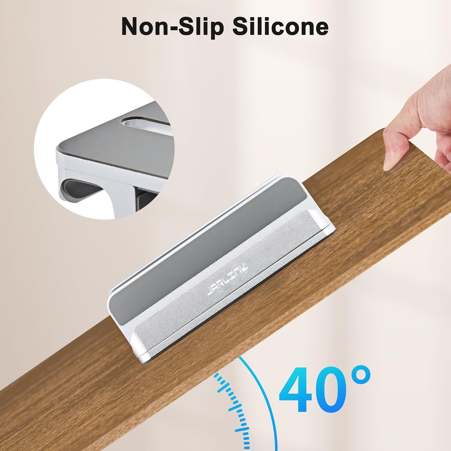 JARLINK JARLINK 4-in-1 Adjustable Vertical Laptop Stand Holder, Aluminum Dual Slots Laptop Rack for Desk, Space-Saving Organizer for All MacBook, Surface, Chromebook, and Gaming Laptops (Silver) - View 6 of 8