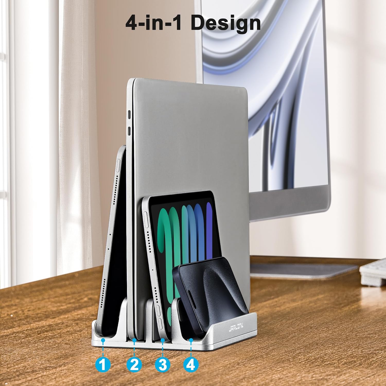 JARLINK JARLINK 4-in-1 Adjustable Vertical Laptop Stand Holder, Aluminum Dual Slots Laptop Rack for Desk, Space-Saving Organizer for All MacBook, Surface, Chromebook, and Gaming Laptops (Silver) - View 7 of 8