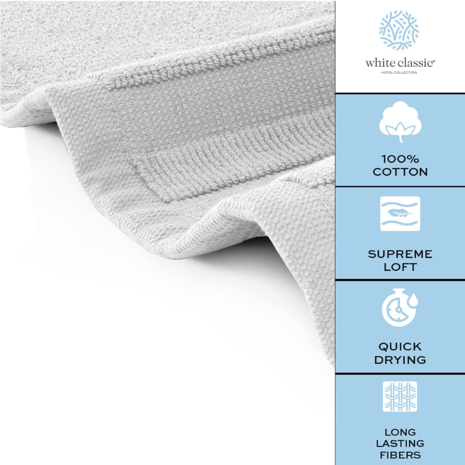 White Classic Luxury Bath Mat Set Absorbent Cotton Hotel Spa Shower Mats 22x34 2 Pack Silver - View 5 of 7