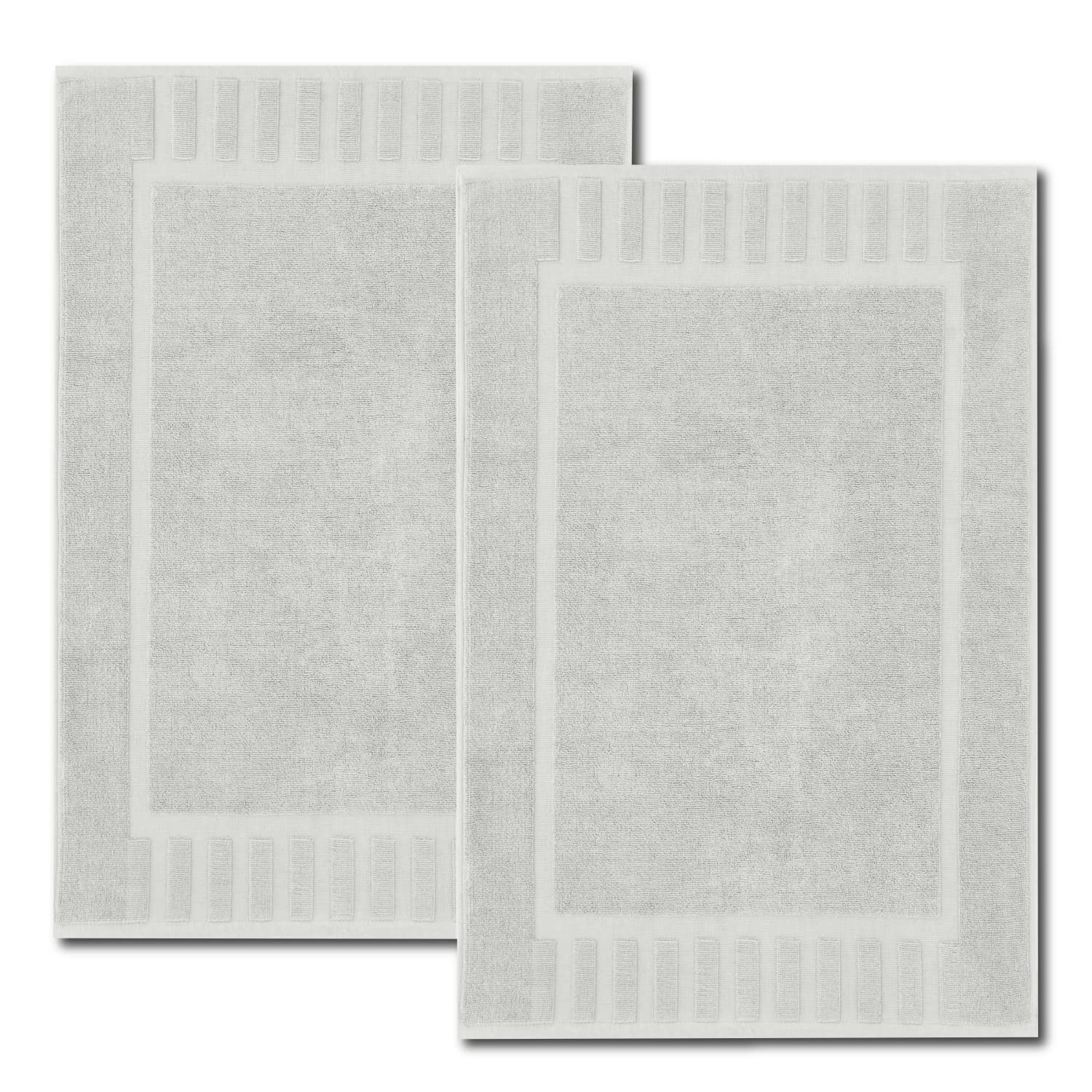 White Classic Luxury Bath Mat Set Absorbent Cotton Hotel Spa Shower Mats 22x34 2 Pack Silver
