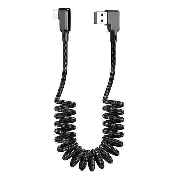 AICase 90 Degree Coiled USB Type C Cable - 5.9ft AICse 60W PD Charger for MacBook Pro, iPad Pro, Galaxy S20 & More