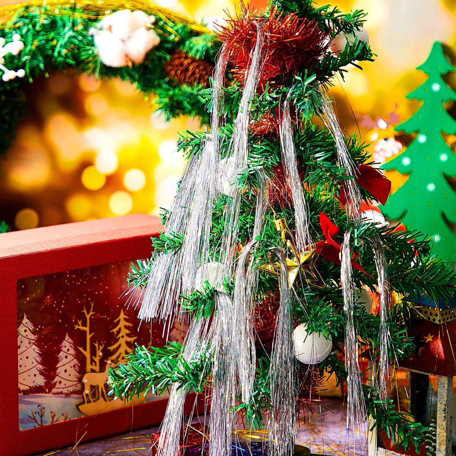 5000 Strands Icicles Tinsel Christmas Tree Foil Fringe Strands Silver Winter Home Decorations for Holiday Party Birthday Wedding - View 3 of 7