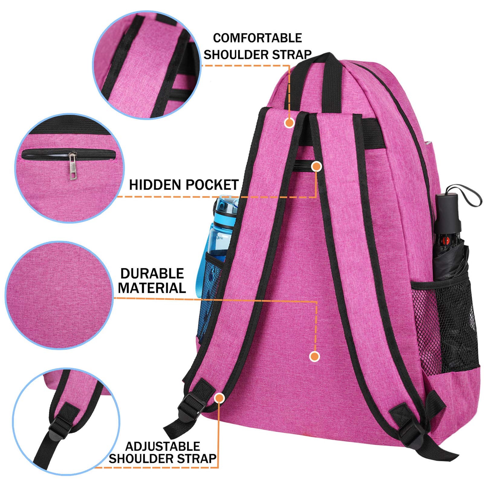 ACOSEN Tennis Bag Large Backpack for Women and Men Holds Racket Pickleball Paddles Badminton Squash Balls and Accessories Rose Red - View 3 of 6