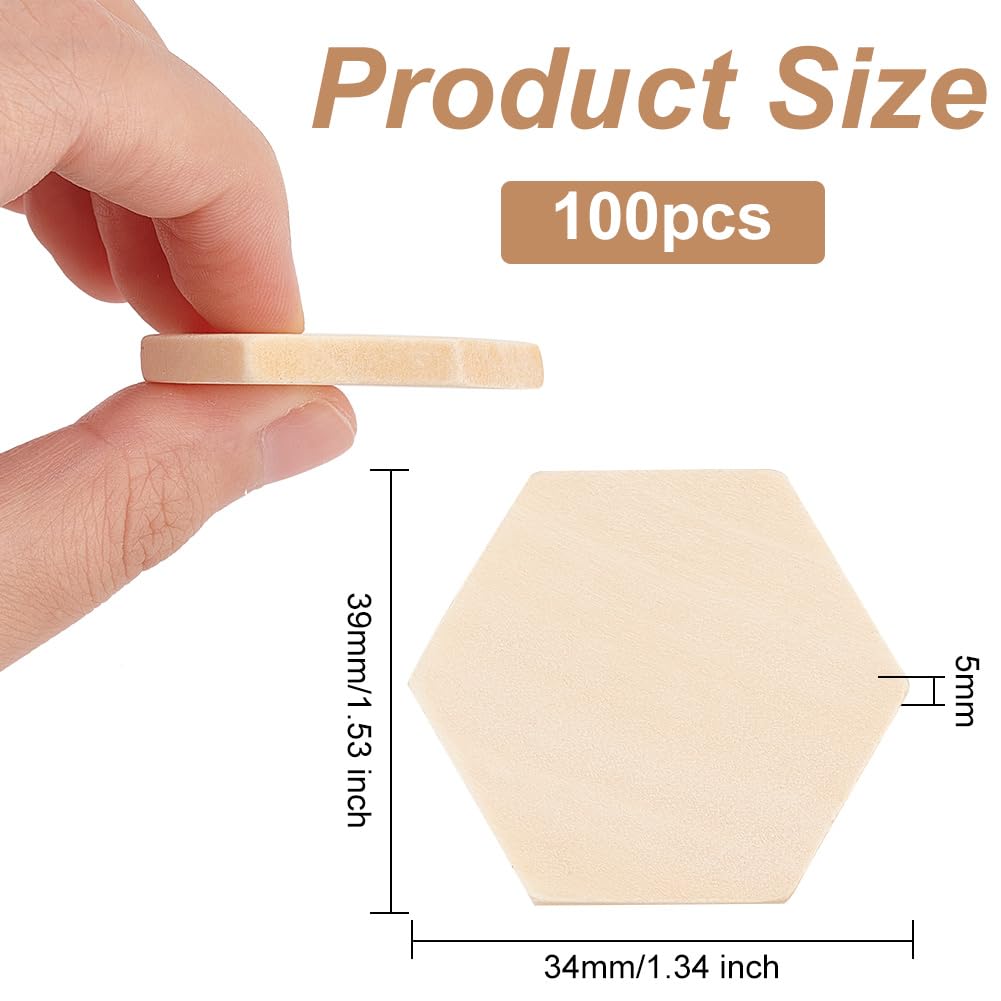 OLYCRAFT 100PCS Unfinished Natural Wood Hexagon Cutouts for DIY Crafts and Holiday Decoration 1.5x1.3x0.2 Inch - View 2 of 8