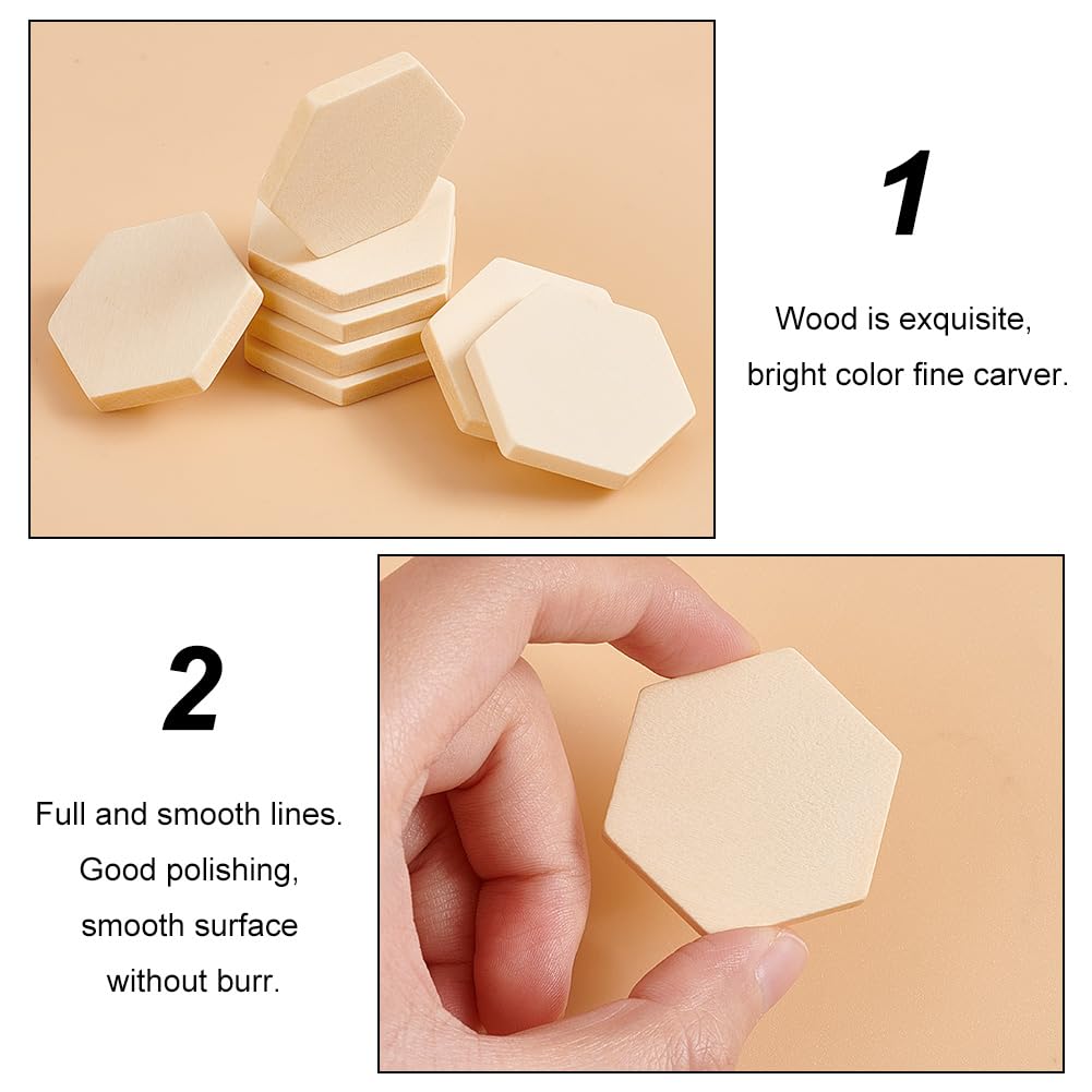OLYCRAFT 100PCS Unfinished Natural Wood Hexagon Cutouts for DIY Crafts and Holiday Decoration 1.5x1.3x0.2 Inch - View 4 of 8