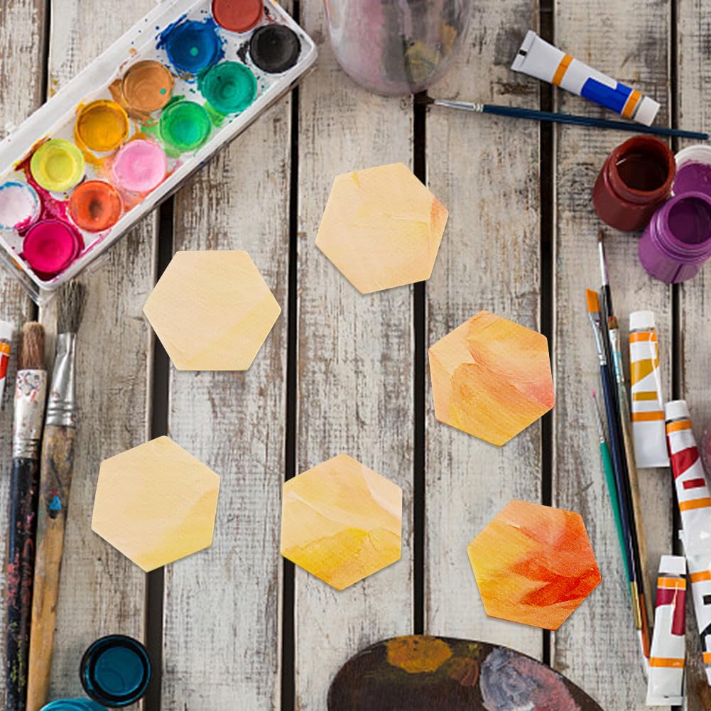 OLYCRAFT 100PCS Unfinished Natural Wood Hexagon Cutouts for DIY Crafts and Holiday Decoration 1.5x1.3x0.2 Inch - View 6 of 8