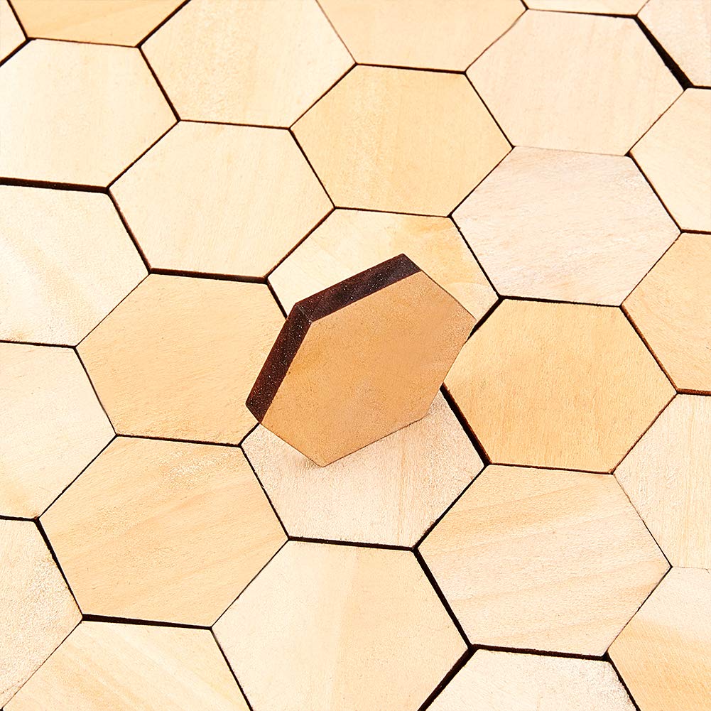 OLYCRAFT 100PCS Unfinished Natural Wood Hexagon Cutouts for DIY Crafts and Holiday Decoration 1.5x1.3x0.2 Inch - View 7 of 8