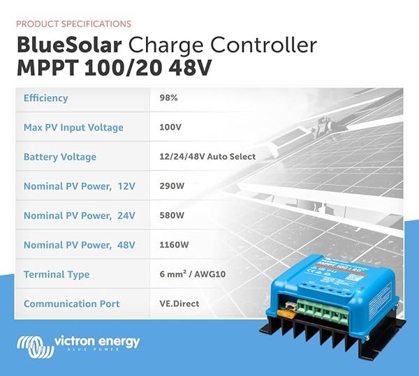 Victron Energy Victron Energy BlueSolar MPPT Charge Controller - 100V, 20A, 48V for Efficient Solar Panel Charging - View 5 of 8