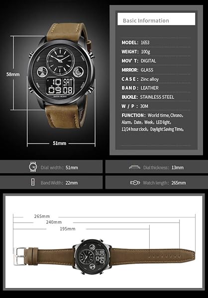 Gosasa Gosasa Military Sports Watch for Men Luxury LED Digital Waterproof Chronograph Business Timepiece Brown and Black Fashion Brand - View 6 of 7