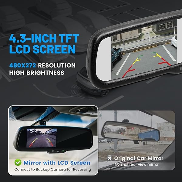 EWAY EWAY Auto Adjusting Brightness 4.3 Inch LCD Car Rear View Mirror Monitor with Universal Mount and Backup Camera Support - View 3 of 10