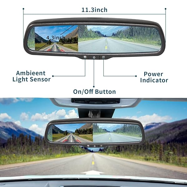 EWAY EWAY Auto Adjusting Brightness 4.3 Inch LCD Car Rear View Mirror Monitor with Universal Mount and Backup Camera Support - View 6 of 10