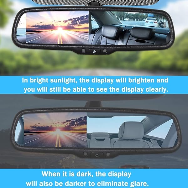 EWAY EWAY Auto Adjusting Brightness 4.3 Inch LCD Car Rear View Mirror Monitor with Universal Mount and Backup Camera Support - View 7 of 10