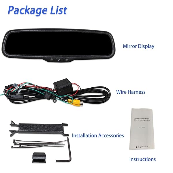 EWAY EWAY Auto Adjusting Brightness 4.3 Inch LCD Car Rear View Mirror Monitor with Universal Mount and Backup Camera Support - View 8 of 10