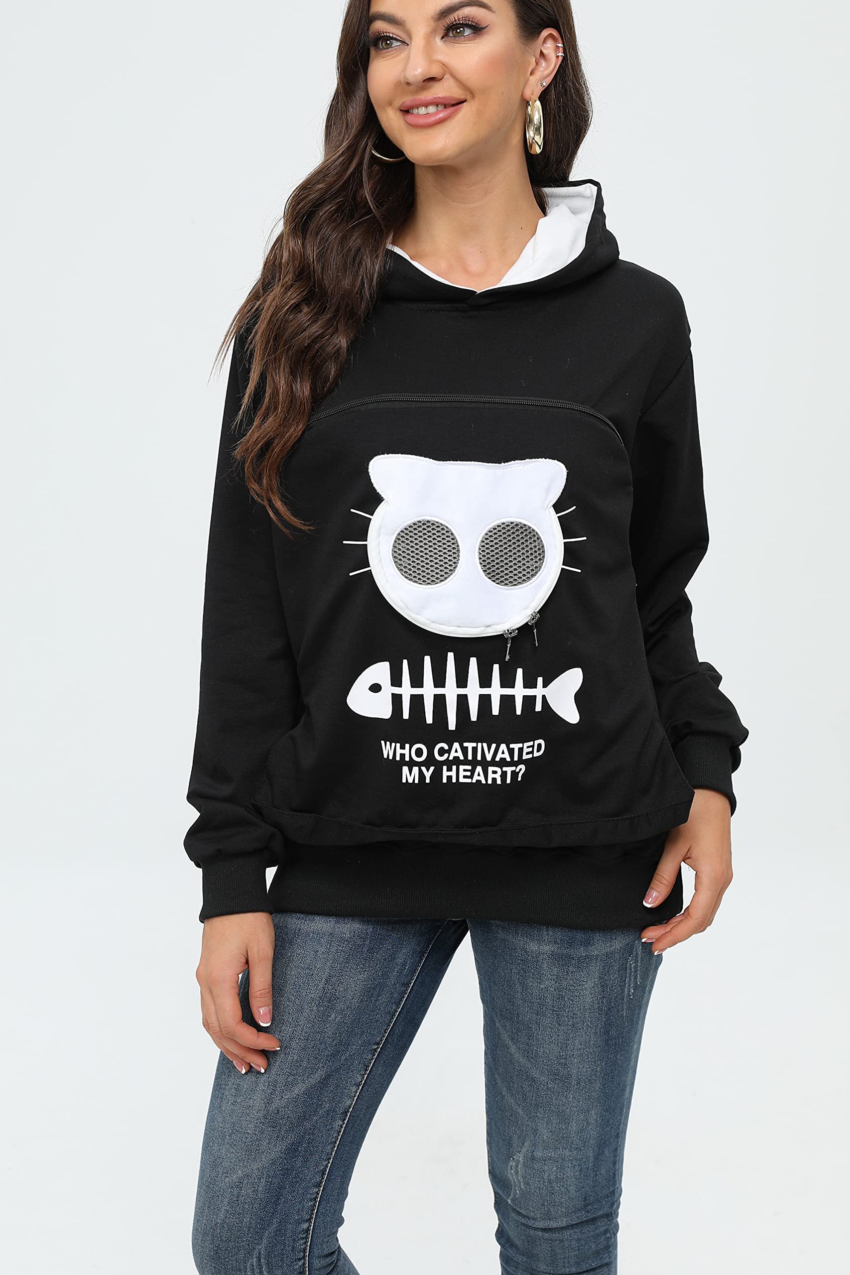 BOMBAXCEIBA Cat Dog Pet Carrier Sweater Hoodie for Puppies Kittens Black XL Comfortable Kangaroo Style - View 2 of 8