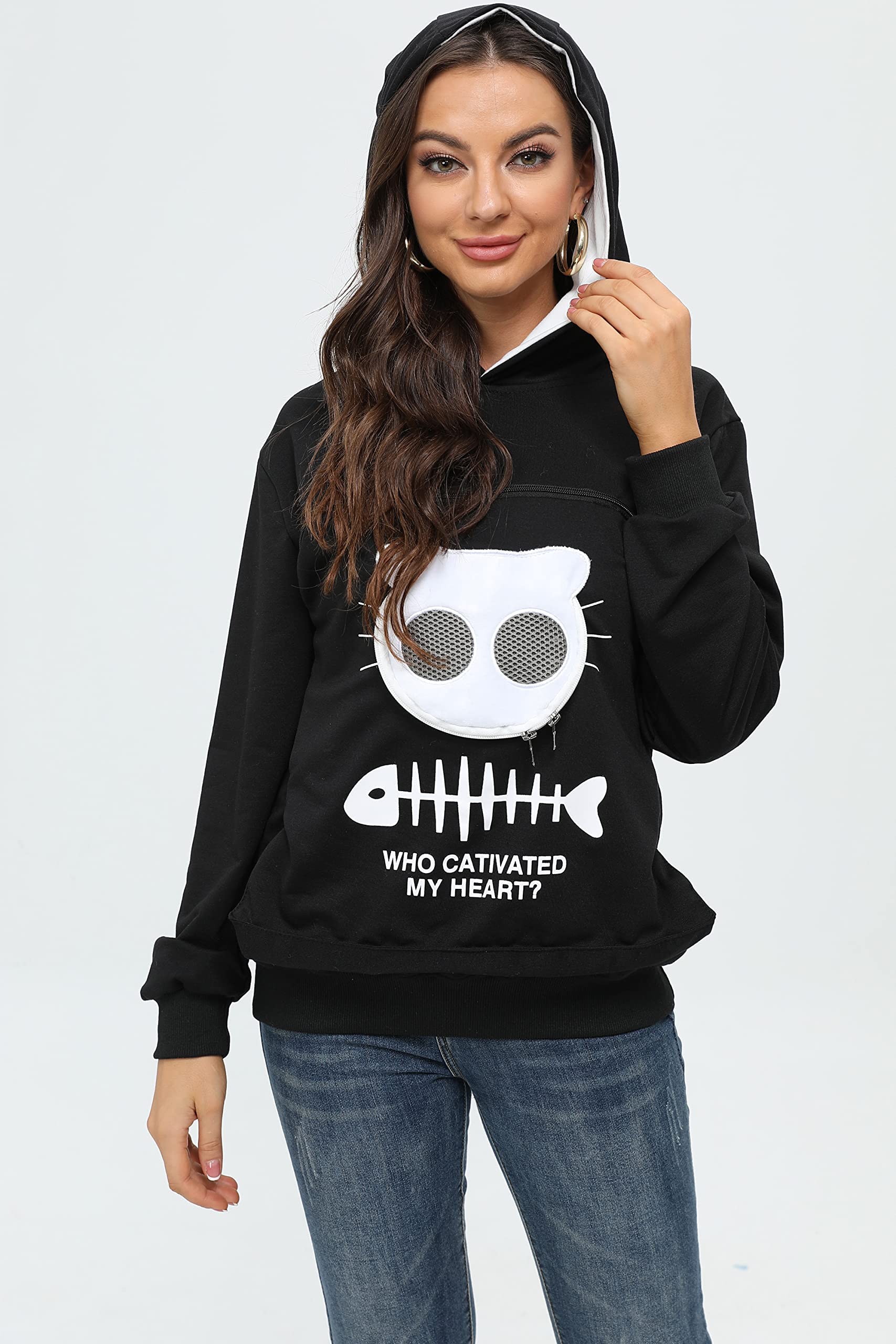 BOMBAXCEIBA Cat Dog Pet Carrier Sweater Hoodie for Puppies Kittens Black XL Comfortable Kangaroo Style - View 3 of 8