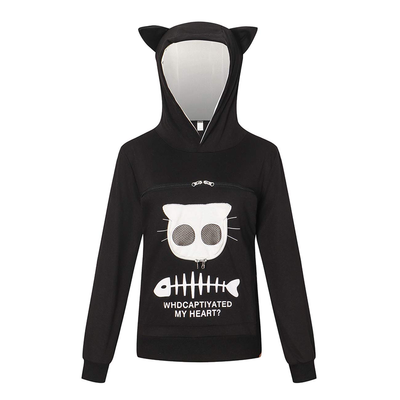 BOMBAXCEIBA Cat Dog Pet Carrier Sweater Hoodie for Puppies Kittens Black XL Comfortable Kangaroo Style - View 7 of 8