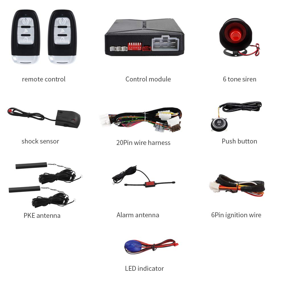 EASYGUARD EC010-SR PKE Car Alarm Remote Starter Keyless Entry Push Start Button Shock Warning Proximity Lock Unlock DC12V - View 8 of 9
