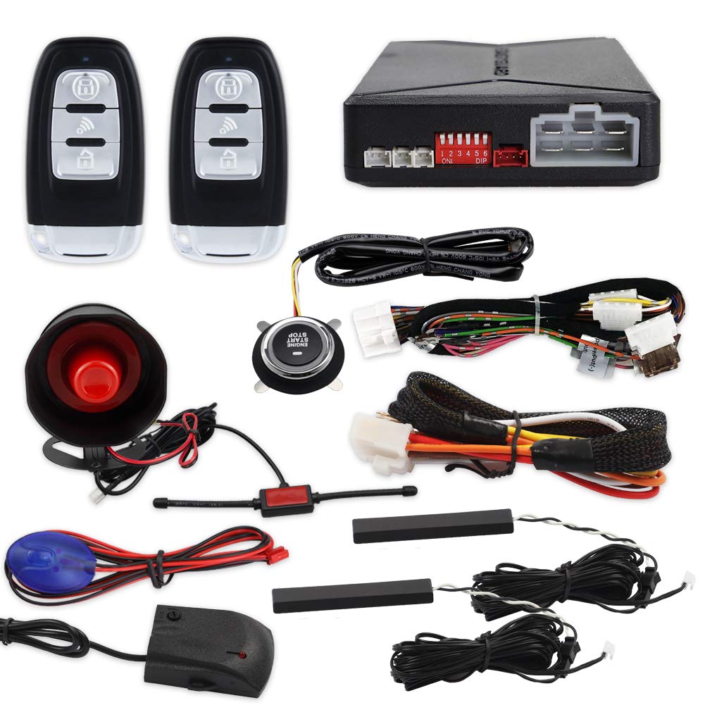 EASYGUARD EC010-SR PKE Car Alarm Remote Starter Keyless Entry Push Start Button Shock Warning Proximity Lock Unlock DC12V