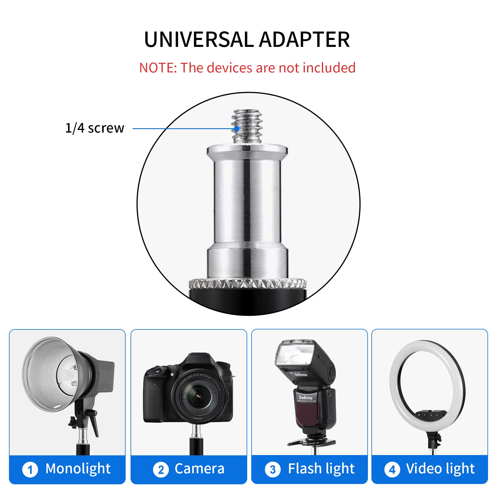 Selens Selens 2 Pack Camera Ceiling Mount 11 Inch Wall Mount Bracket with Universal Adapter for Video Light Ring Light Softbox Reflector Led Light - View 5 of 6