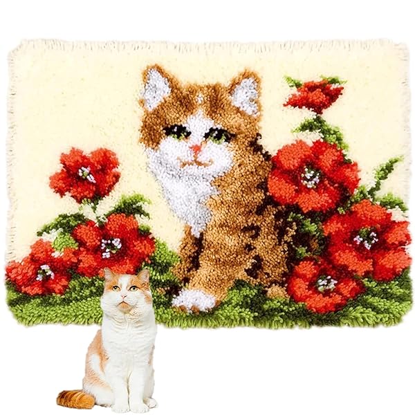 MIAOLLUN Latch Hook Kit Rug for Cats - Pre-Printed Pattern for Adults & Kids | 52x38cm (20.4x15 Inch) DIY Craft
