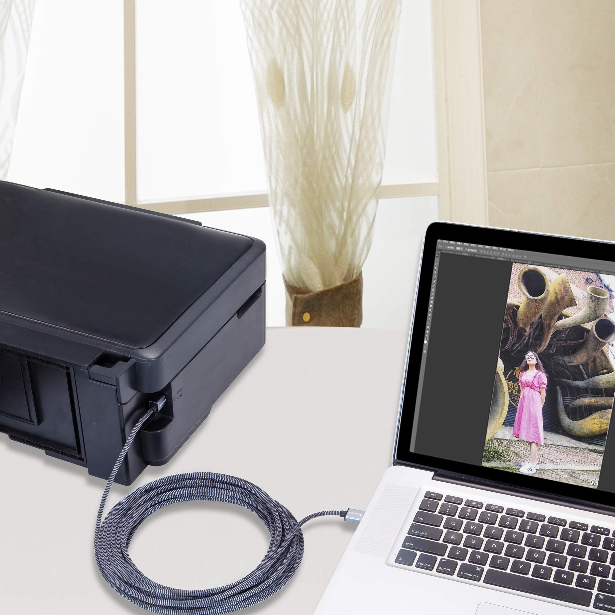 Nanxudyj 6ft USB 2.0 Printer Cable Type A to B High Speed Compatible with HP Canon Dell Epson Lexmark Xerox Samsung and More - View 2 of 6