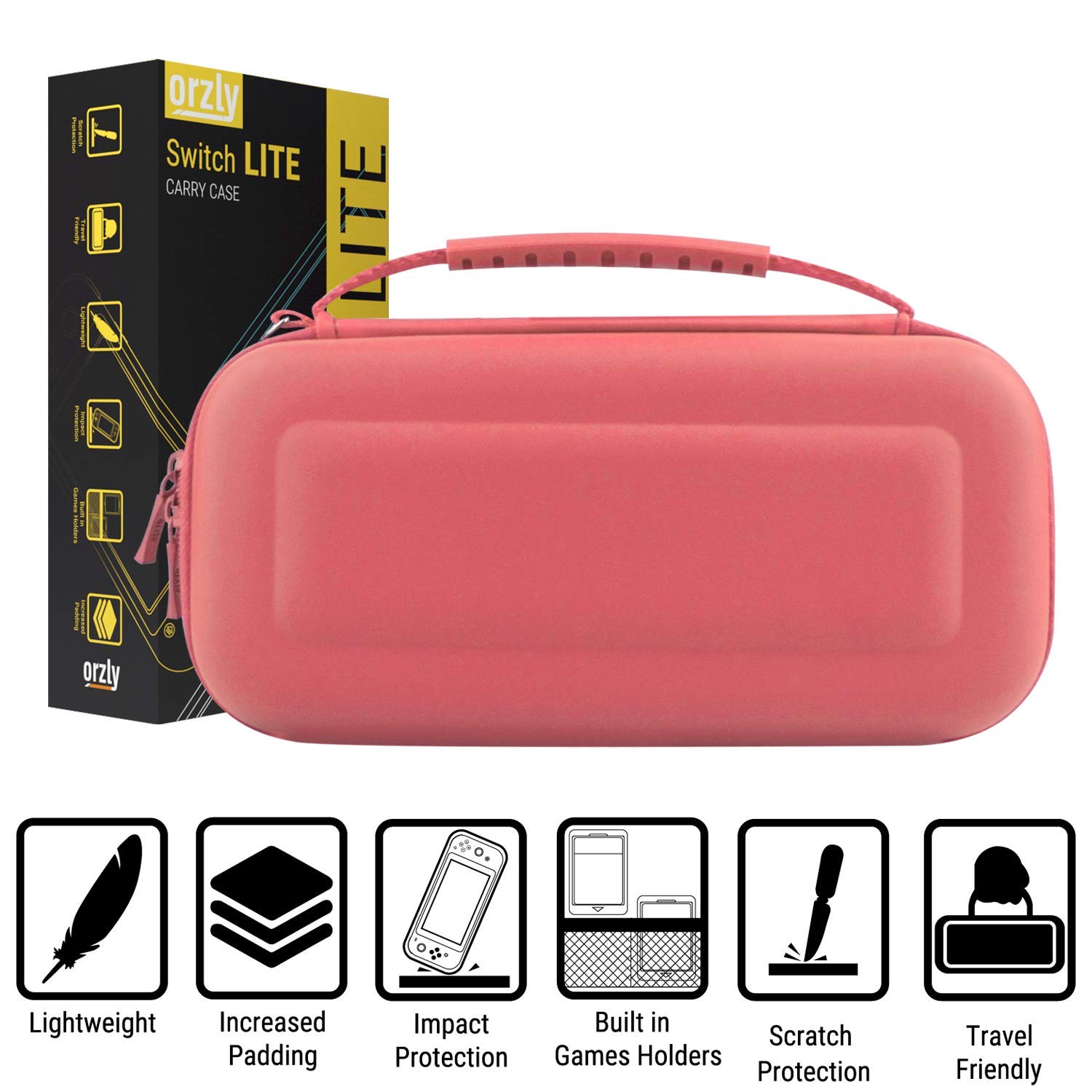 Orzly Carry Case for Nintendo Switch Lite Portable Travel Case with Storage for Games and Accessories Coral - View 6 of 7