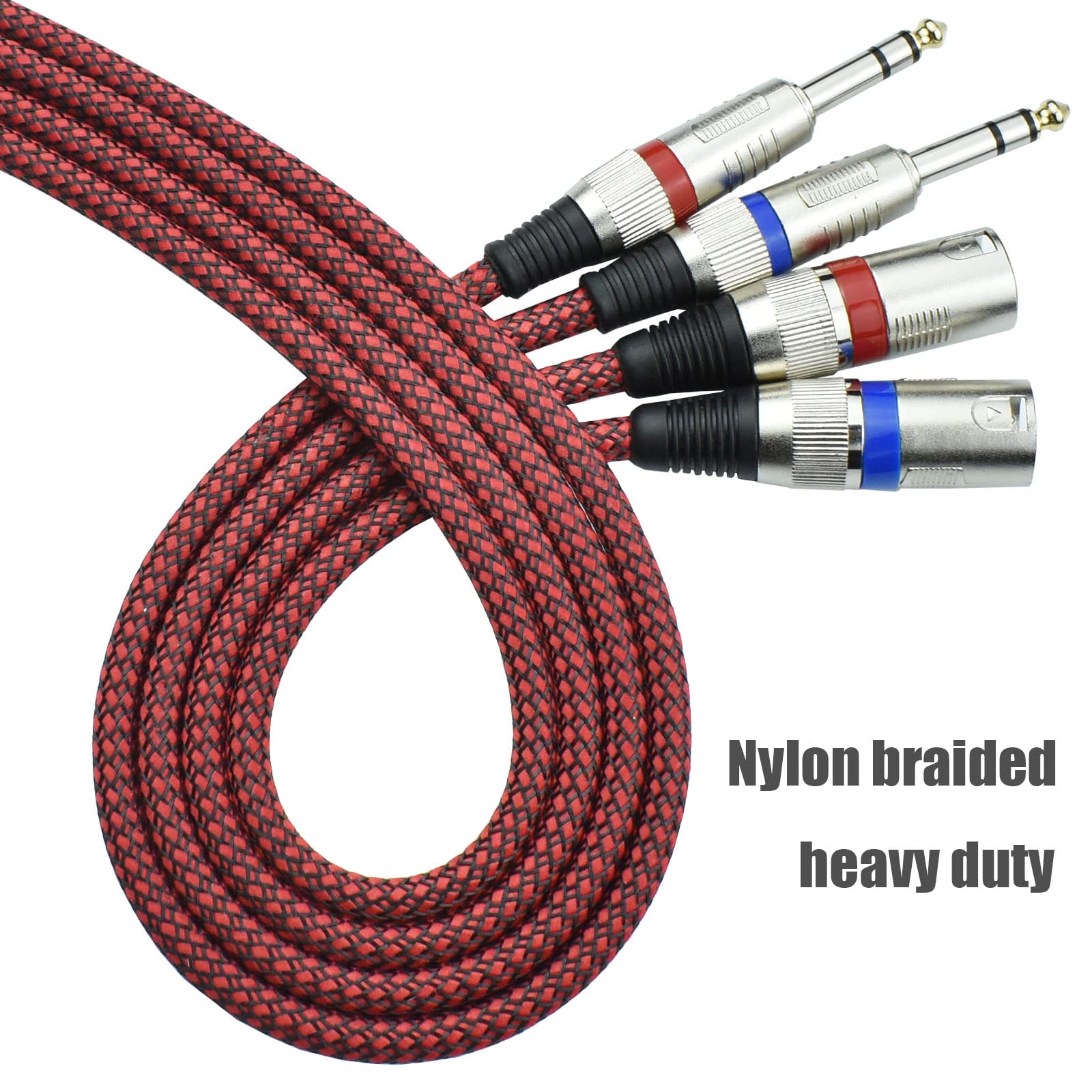 Mugteeve XLR Male to 1/4 TRS Cable Balanced 6.6FT Stereo Microphone Cord Adapter Nylon Braided OFC Shielded Red Color 2Pack - View 3 of 8