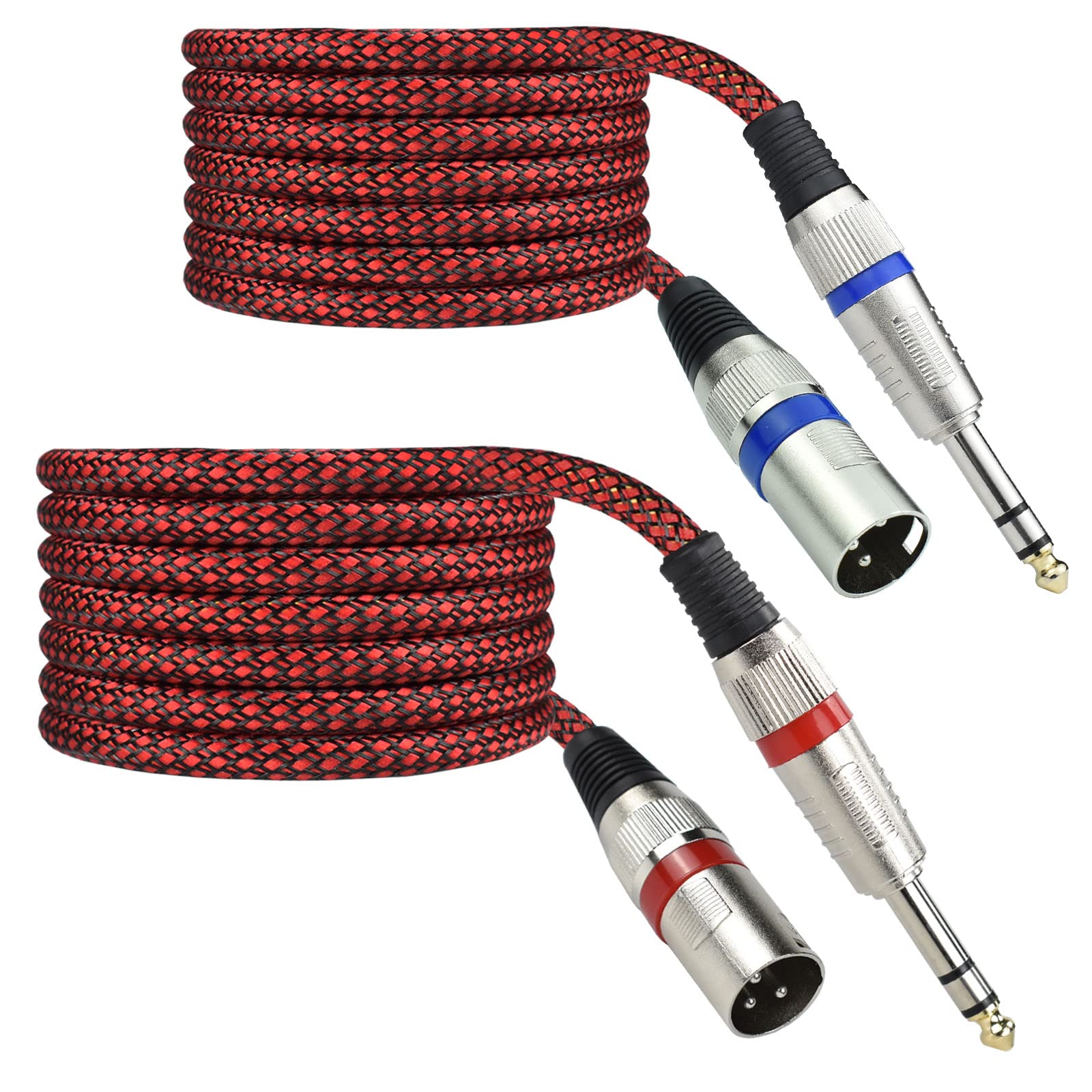 Mugteeve XLR Male to 1/4 TRS Cable Balanced 6.6FT Stereo Microphone Cord Adapter Nylon Braided OFC Shielded Red Color 2Pack