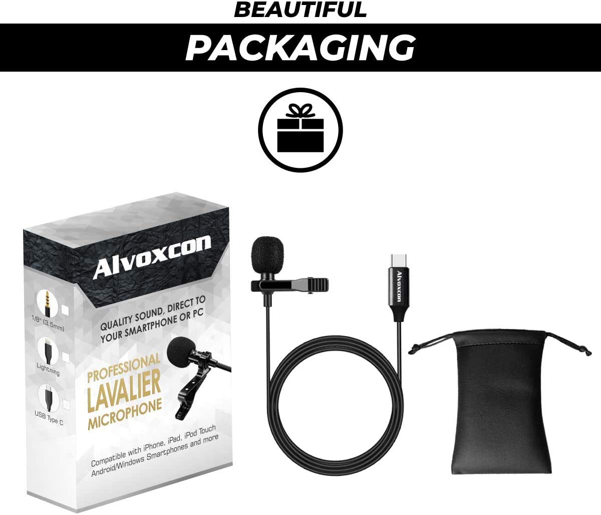 Alvoxcon Lavalier Lapel Microphone for Android Smartphone and Tablet USB Type C Ideal for YouTube Vlog TikTok Conference Handsfree Use - View 6 of 6