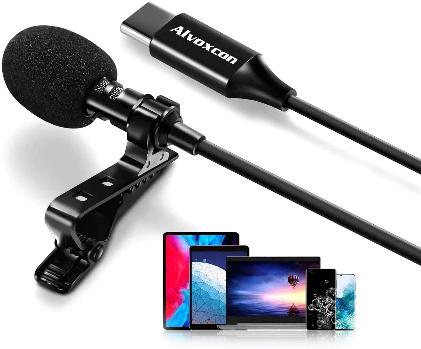 Alvoxcon Lavalier Lapel Microphone for Android Smartphone and Tablet USB Type C Ideal for YouTube Vlog TikTok Conference Handsfree Use