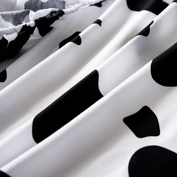 WINLIFE WINLIFE Cartoon Cow Print Sheet Set Black White Western Design for Kids Full Bed Sheets with Fitted Flat Sheet and Pillowcases - View 8 of 9